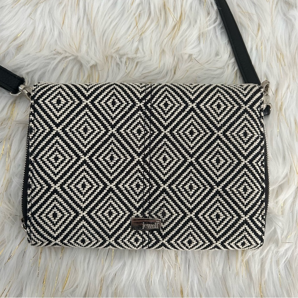 Jewell Black and White Geometric Crossbody Bag